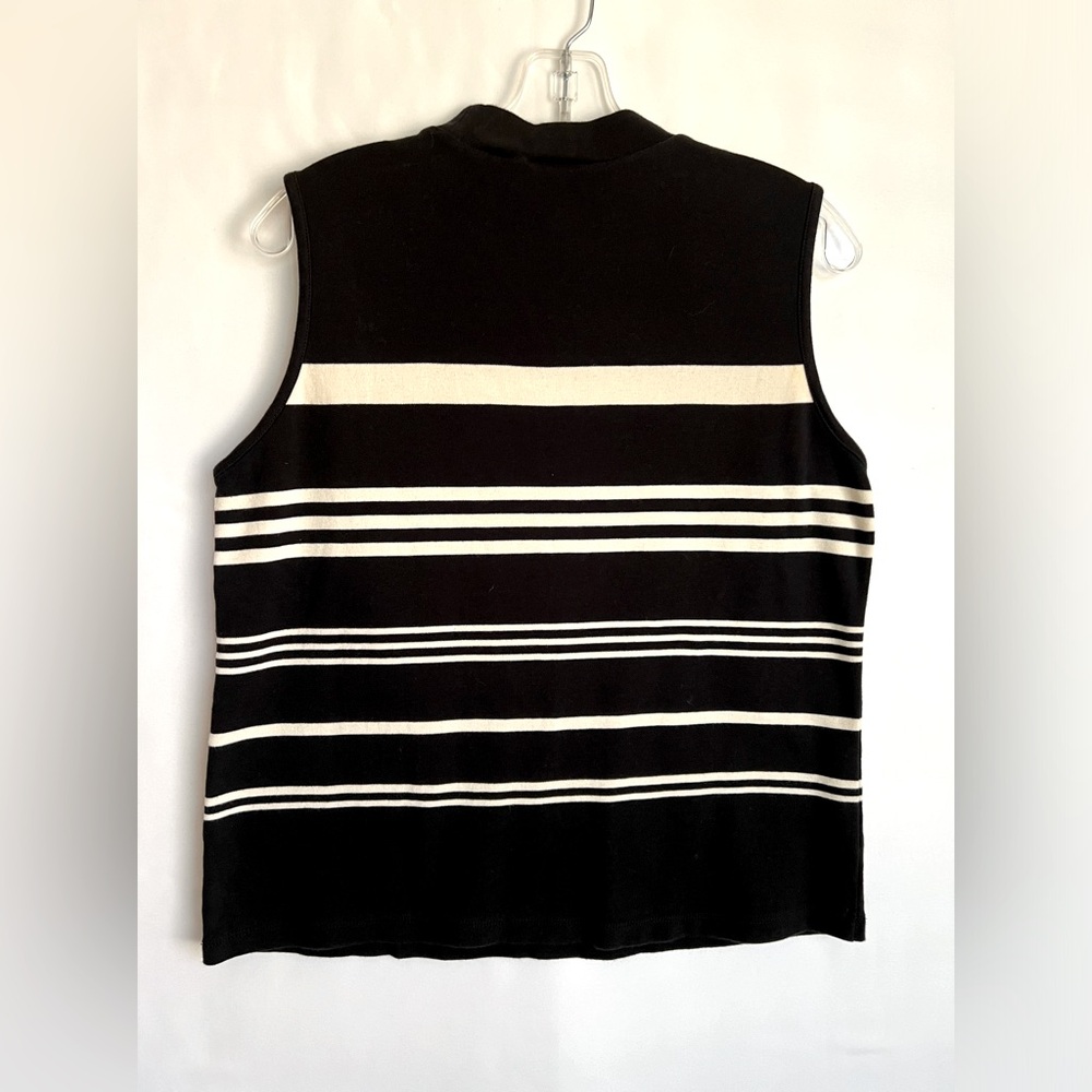 Lis Claiborne Lizsport Sleeveless Mock Neck Stripe Vest Black White Size L - Picture 2 of 6